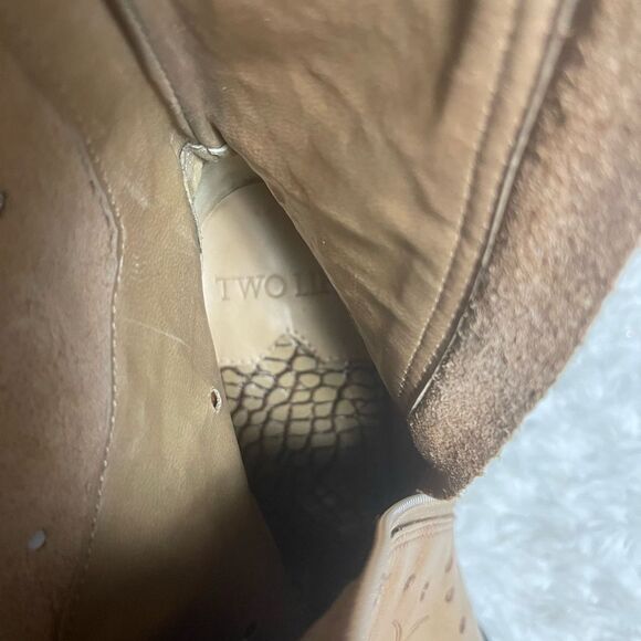 Two Lips leather Tan embossed design ankle pads Heeled Boots SZ 7.5M - Picture 10 of 11